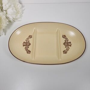 Vintage Pfaltzgraff Village Stoneware Oval Tri Divided Serving Platter - Tray